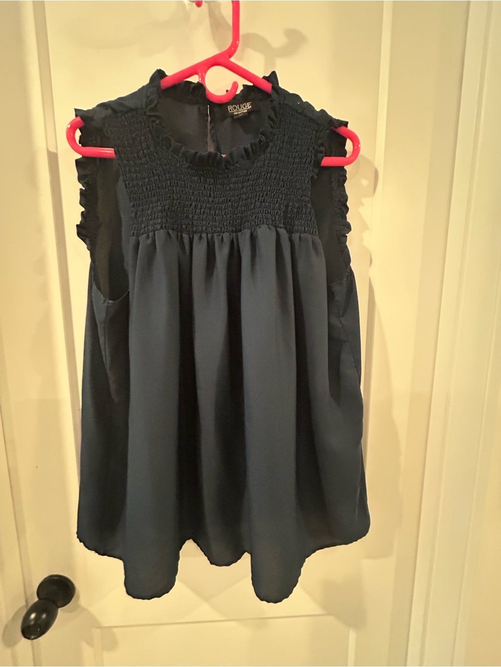 Navy Smocked Ruffled Sleeveless top